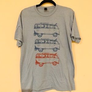 Tultex tee light blue with cool print.